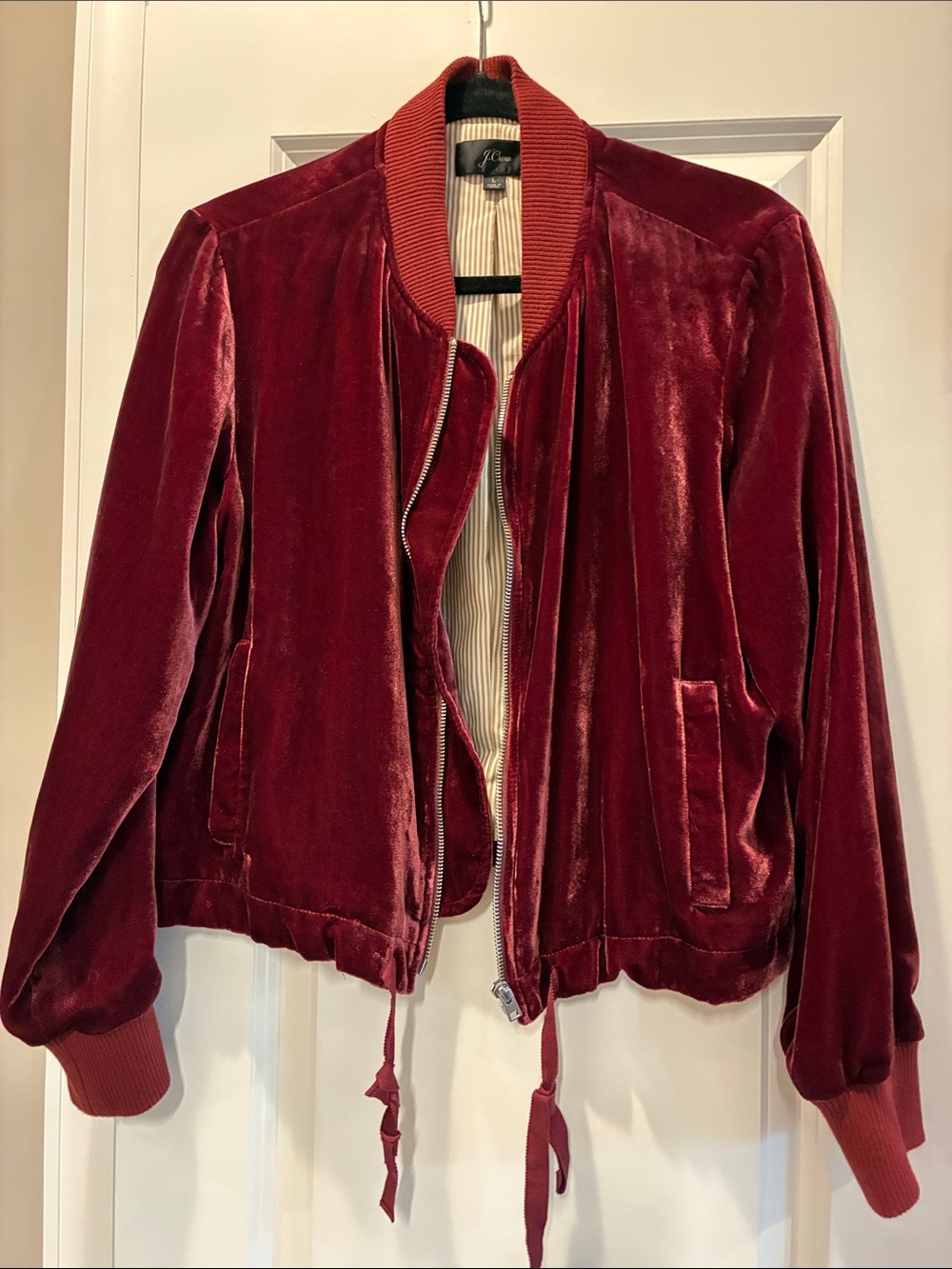 J. Crew Velvet Bomber Jacket in Deep Wine Red